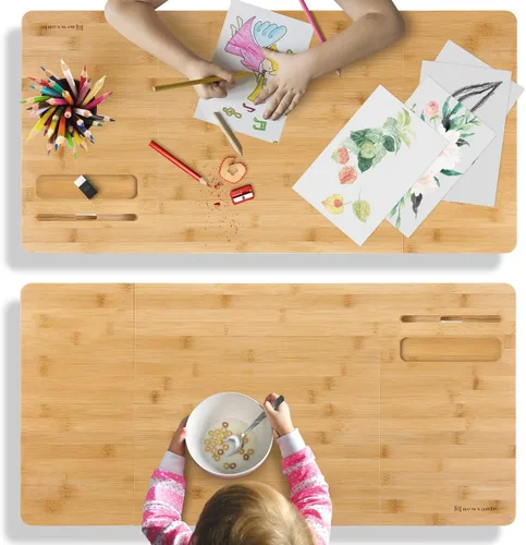 Vista 5 de Nnewvante - Mesa de bambú para laptop, bandeja de regazo ajustable, bandeja para servir cama, mesa de desayuno, mesa de café plegable, 7 ángulos