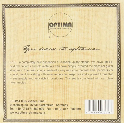 Vista 2 de Optima Juego de Cuerdas de Guitarra Clásica Nº 6 Special Silver Nylon Medium NO6.SNMT