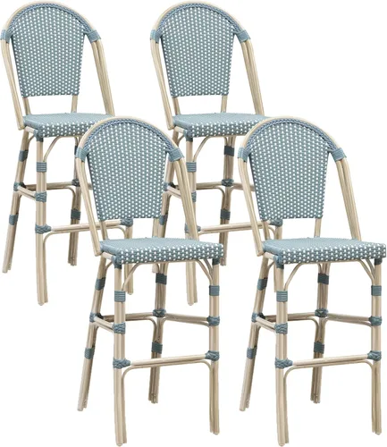 Vista 55 de PURPLE LEAF Patio French Round 26" Counter Stool Set of 2 Large Rattan Backless Stackable Barstools Bamboo Print Aluminum Frame Footrest with Woven