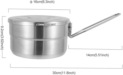 Vista 9 de DenpenTEC - Olla de acero inoxidable con tapa y mango plegable, olla Bento de gran capacidad de 1.5 L para acampar y senderismo