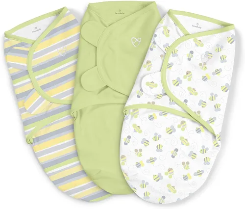 SwaddleMe by Ingenuity - Manta original, 100% algodón, mejora el sueño y calma el reflejo de sobresalto, de 0 a 3 meses, paquete de 3 - abejas