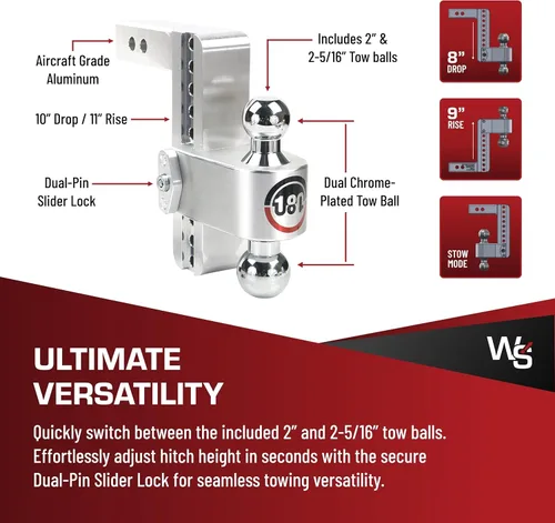 Vista 4 de Weigh Safe Soporte de bola de enganche de remolque ajustable, enganche de caída ajustable de 8 pulgadas para receptor de 2 pulgadas con 4 piezas