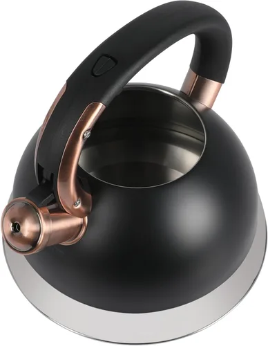 Vista 5 de Mr. Coffee Flintshire - Tetera grande de acero inoxidable silbante de 2.2 cuartos de galón, negro mate con acento de cobre, tetera de cocción rápida