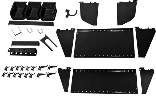 Vista 2 de Wall Control KT-400-WRK B Kit de accesorios para estación de trabajo con tablero de herramientas ranurado negro y KT-200-DLX B Panel