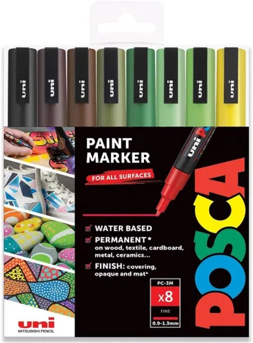 POSCA PC-3M - Rotuladores artísticos de pintura de 0.9 a 0.051 in, juego de 8 bolígrafos en caja de regalo