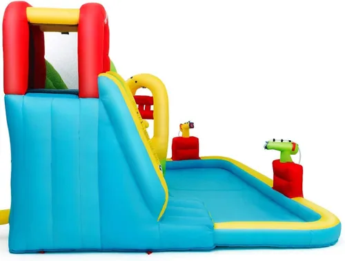 Vista 9 de OLAKIDS Tobogán acuático inflable, casa de rebote 7 en 1 con 2 toboganes, pared de escalada, piscina de salpicaduras, borde de baloncesto, 2