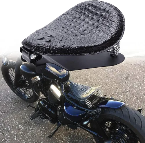Vista 11 de Asiento Individual de Motocicleta Marrón de 3 Pulgadas con Remaches y Resorte con Placa Base, Kit de Montaje de 3 Pulgadas Compatible con Harley