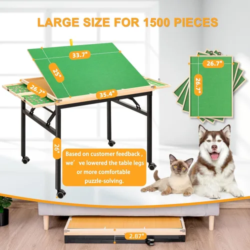 Vista 2 de Mesa y tabla de rompecabezas con 4 cajones, ángulo de inclinación ajustable, ruedas y patas plegables sin montaje para rompecabezas de 1500 piezas