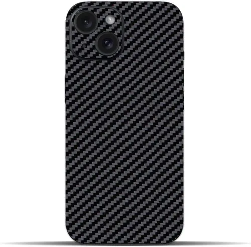 Vista 3 de IPG Compatible con iPhone 15 Plus, parte trasera y laterales de vinilo de fibra de carbono, protección completa, protección contra arañazos Negro