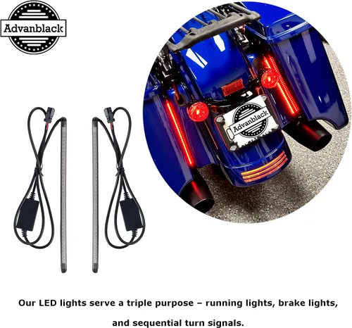 Vista 2 de Advanblack PHANTOM - Luces LED de llenado, luz trasera para guardabarros traseros para Harley Touring FLH 2014+ - Correr/Freno secuencial señal