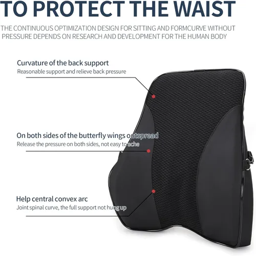 Vista 2 de Soporte lumbar y almohada cervical para silla de oficina y asiento de automóvil, cojín de espuma viscoelástica suave con correa ajustable, diseño