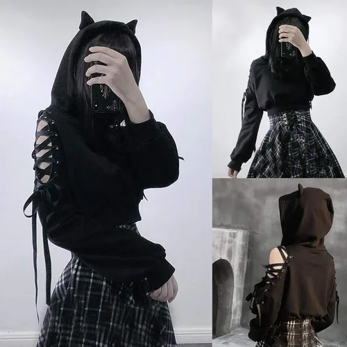 Vista 6 de Tops para mujer con capucha de manga larga suéter de invierno cálido abrigo Outwear Cat Ear Sudadera