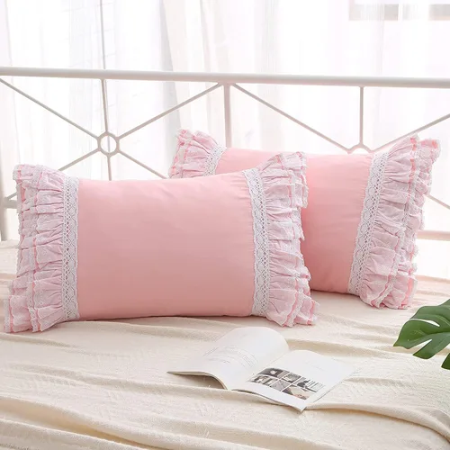 Vista 13 de Juego de 2 fundas de almohada con encaje blanco con flores 3D de aspecto retro noble y lujoso elegante, 100% algodón, tamaño estándar