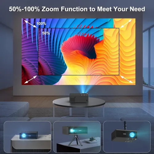 Vista 8 de 【28000 lúmenes de alta luminosidad】Proyector con WiFi 5G y Bluetooth, proyector de cine al aire libre mejorado compatible con 4K, zoom máximo