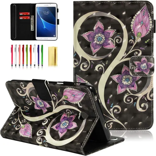 Vista 12 de Funda para Samsung Galaxy Tab A 7.0 2016 (SM-T280/T285) con portalápices [Encendido/apagado automático] Folio Stand Smart Magnetic Wallet Embossed