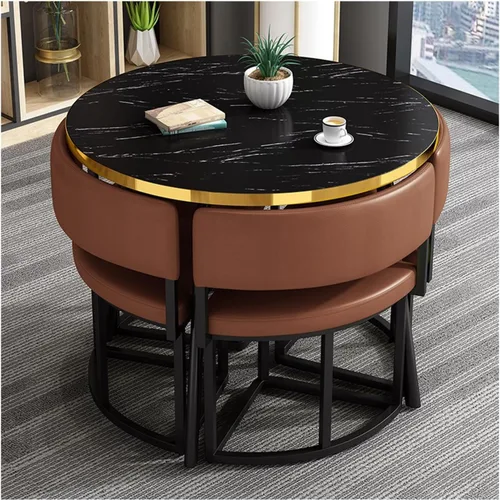 Kitchen & Dining Room Sets,Small Office Conference Room Table Set with 4 Chairs, Modern Business Negotiation Dining Table and Chair Brown