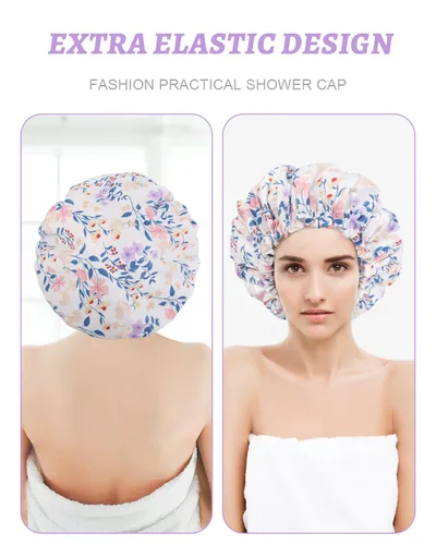 Vista 9 de Aquior Gorro de ducha impermeable de doble capa para mujer, gorro de ducha grande reutilizable para todas las longitudes de cabello con forro