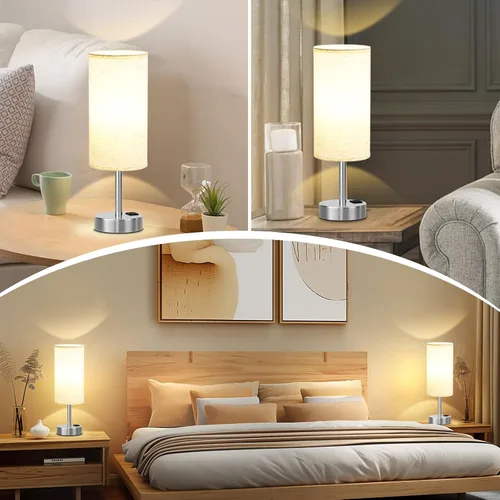 Vista 2 de Dicoool - Lámpara de mesa táctil para mesita de noche de dormitorio - Lámpara de noche con puertos de carga USB-C y USB-A, blanca, lámpara