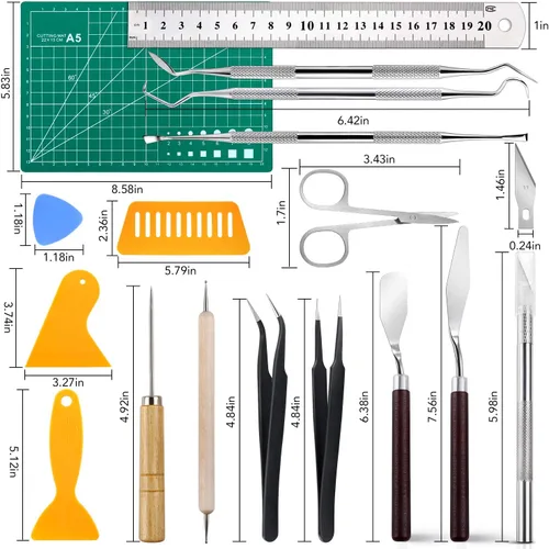 Vista 2 de Juego de 28 herramientas de precisión para manualidades, kit de herramientas de deshierbe de vinilo, para cortar trabajos artísticos, pasatiempos