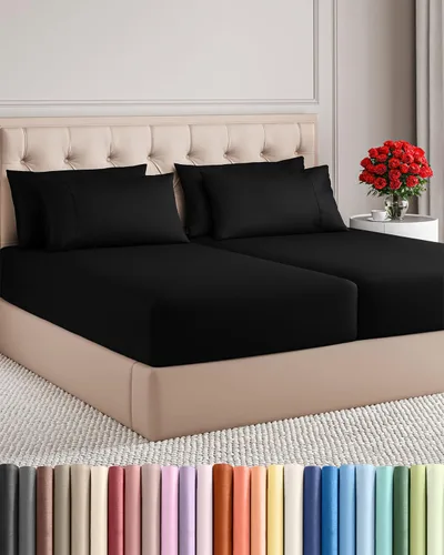 Vista 112 de Juego de sábanas Split King de 7 piezas, sábanas transpirables y refrescantes, sábanas de hotel, bolsillos profundos, ajuste fácil, suaves y sin