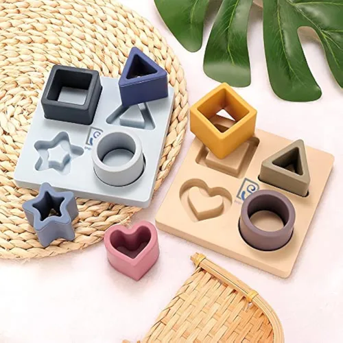 Baby Step Rompecabezas clasificador de formas de silicona beige para niños pequeños de 6 a 24 meses - Juguete educativo Montessori - Mejora el