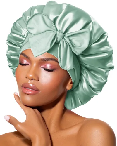 Vista 9 de BONNET QUEEN Gorro de Seda para Dormir para Mujeres Gorro de Satén para Dormir Nocturno con Banda de Amarre Ajustable para Cabello Rizado, Capa