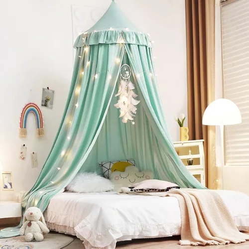 Vista 14 de Kertnic - Toldo decorativo para cama de niños, carpa de algodón suave para decoración de habitación de niñas, castillo de princesa, mosquitera