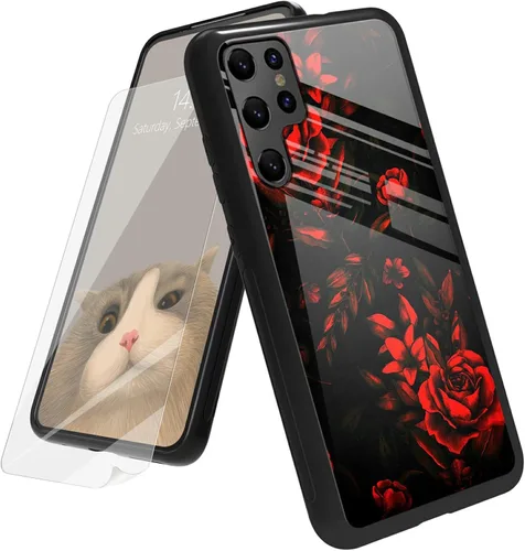 Vista 123 de Funda para Samsung Galaxy A12 5G con protector de pantalla, parte trasera de vidrio templado + TPU de silicona suave que absorbe los golpes