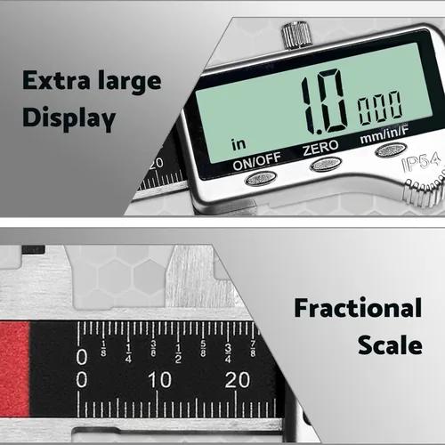 Vista 5 de Herramienta de medición de pinza digital de 6 pulgadas con pantalla LCD extra grande DCXD6-SS-54, micrómetro digital de pinza Vernier IP54, mide