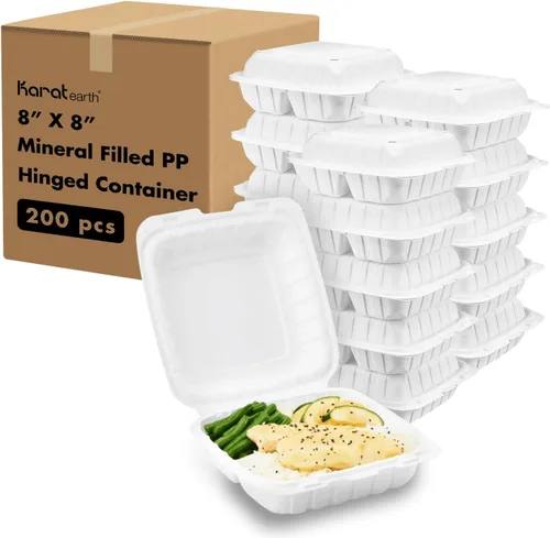 Vista 9 de KARAT EARTH Clamshell - Recipientes para alimentos para llevar [6"x6" - 400 unidades] Recipientes para llevar Aptos para microondas, seguros