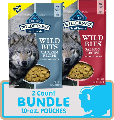 Vista 5 de Blue Buffalo Wilderness Trail Treats Wild Bits High Protein Grain Free Soft-Moist Training Dog Treat, Salmon and Chicken 10-oz Bundle, 2 count