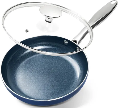 MICHELANGELO - Sartén pequeña para freír - Sartén antiadherente de 8 pulgadas con tapa, sartén de tortilla no tóxica con mango de acero inoxidable,