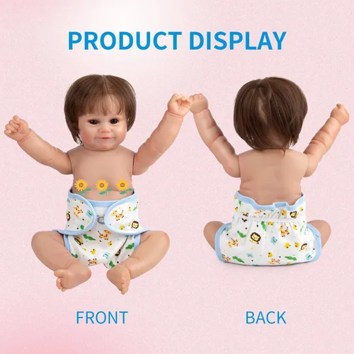 Vista 3 de 4 pañales de tela reutilizables para muñeca de bebé, ajuste reutilizable de 17 a 22 pulgadas, accesorios para muñecas Reborn (estampado de animales)
