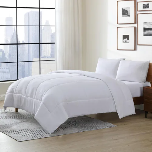 Vista 2 de Cathay Home Edredón alternativo de plumón de microfibra suave de lujo para todas las estaciones, relleno doble, blanco, edredón de cama de 1 pieza