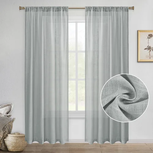 Vista 35 de DWCN Cortinas transparentes de lino sintético blanco, con bolsillo para barra, cortinas de gasa semi texturizada, para dormitorio, sala de estar