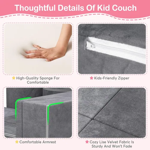 Vista 21 de BIERUM Sofá para niños, 6 piezas, sofá infantil para dormitorio, sala de juegos, sofá multifuncional para desarrollar la inteligencia
