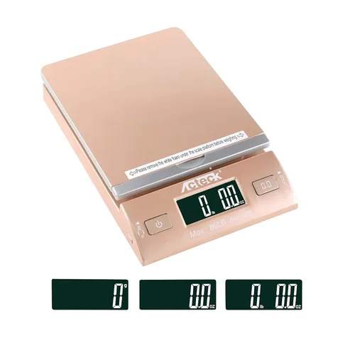 Vista 3 de Acteck 86LBx0.1OZ Envío digital y escala postal con baterías, cable USB y enchufe de CA (dorado)