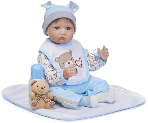 Vista 2 de Ropa de muñeca Reborn para niño, 5 piezas para muñeca Reborn de 17 a 18 pulgadas, conjunto de traje azul