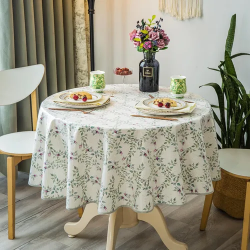 GLORY SEASON 100% Waterproof Rustic Table Cloths Floral Print Linen Round Tablecloth Burlap Fabric Farmhouse Table Cloth, TPU Vinyl Table Cover for