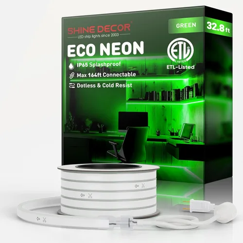 Vista 58 de Shine Decor Tira de luces LED de cuerda AC 120V, tira de neón eco sin puntos de 120LEDs/M, conectable y cortable, ETL IP65 impermeable y resistente