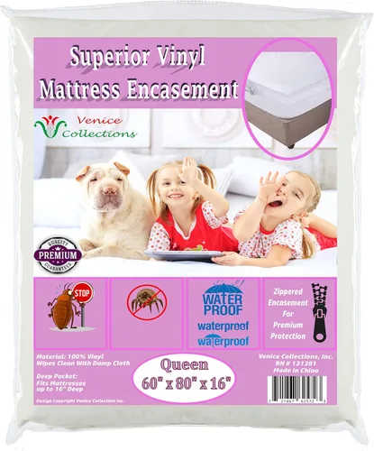 Vista 4 de Protector de colchón de vinilo de calibre 8 extra pesado superior con cremallera, 100% impermeable, tamaño individual, color blanco