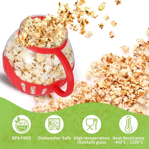 Vista 2 de Popcorn Popper de vidrio para microondas y máquina de palomitas de maíz de silicona.