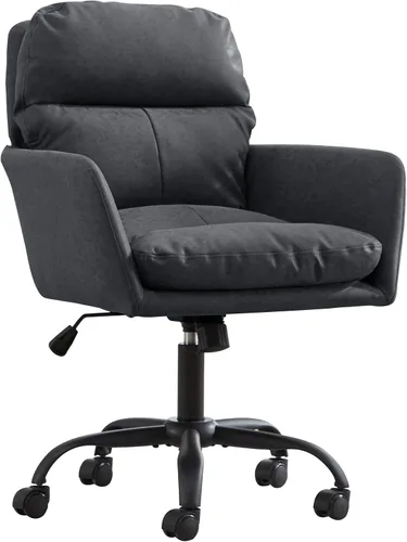 YISHENG Silla de escritorio de piel sintética para oficina en casa, silla giratoria ajustable para computadora con ruedas y brazos, cómoda silla