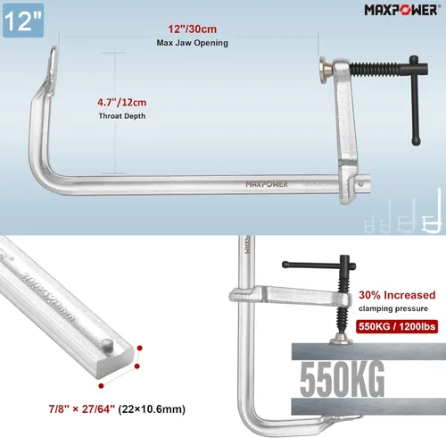 Vista 4 de MAXPOWER Abrazaderas F de servicio ligero para soldadura de 4", 8", 8" y 12", paquete de 4