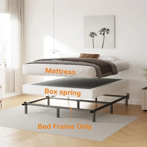 Vista 6 de Base de cama matrimonial de metal, soporte de base de cama Hith de 7 pulgadas para somier y base de colchón, marcos de cama Heavy Duty Basics, sin