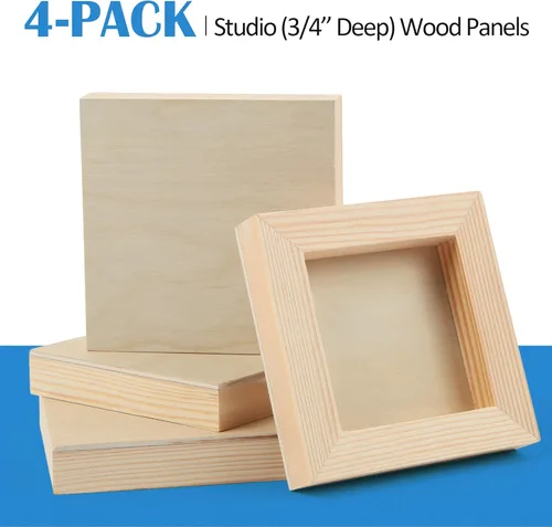 Vista 7 de Falling in Art Kit de paneles de madera de abedul sin terminar para pintura, lienzo de madera, paquete de 4 unidades de 4 x 4 pulgadas de estudio