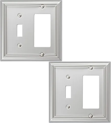 OKAWYC Adler - Placa de pared de metal para interruptor de luz de palanca/decorador, paquete de 2 unidades, níquel cepillado, 2 Gang, para