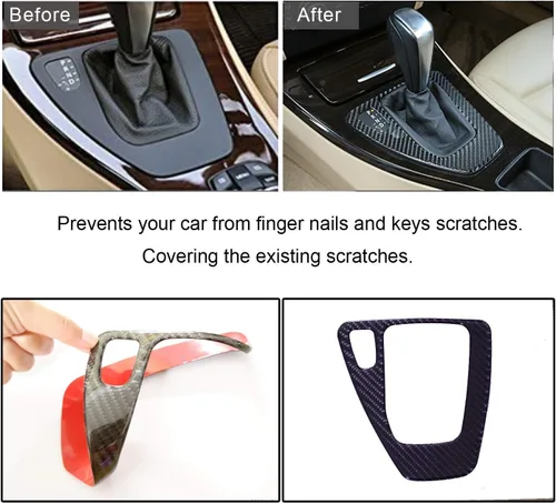Vista 4 de Calcomanía de marco de panel de palanca de cambios de caja de engranajes de control de coche de fibra de carbono suave, cubierta de adorno