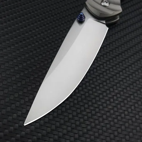 Vista 2 de Cuchillo de bolsillo plegable ECD de 6.7 pulgadas, cuchillo plegable de acero de damasco, bloqueo de marco, asas de titanio TC4 con clip