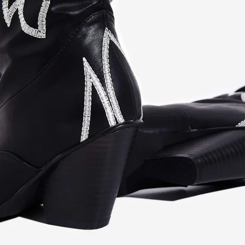 Vista 5 de Cape Robbin - Botas vaqueras para mujer Kelsey-21 botas vaqueras occidentales sobre la rodilla con tacones gruesos en bloque botas de vestir de moda